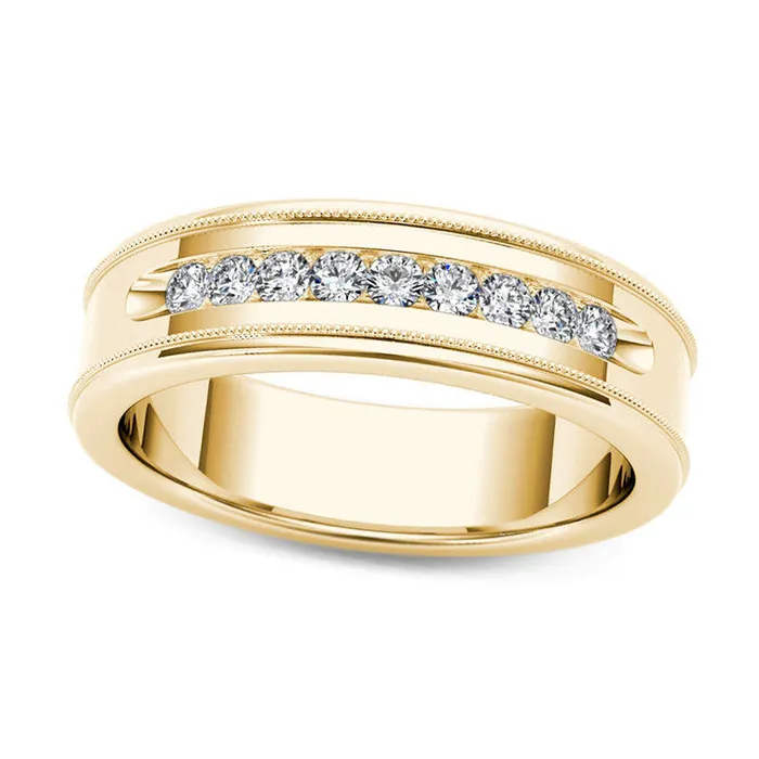Rings Goldia Mens 033 CT TW Natural Diamond Channel Milgrain Wedding Band in Solid 14K Gold