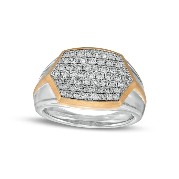 Rings Goldia Mens 10 CT TW Hexagon Composite Natural Diamond MultiFinish Knife Edge Shank Ring in Solid 10K TwoTone Gold Rings Goldia Mens 10 CT TW Hexagon Composite Natural Diamond MultiFinish Knife Edge Shank Ring in Solid 10K TwoTone Gold