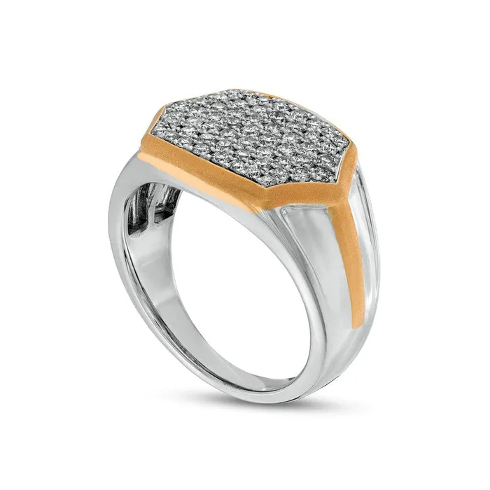 Rings Goldia Mens 10 CT TW Hexagon Composite Natural Diamond MultiFinish Knife Edge Shank Ring in Solid 10K TwoTone Gold Rings Goldia Mens 10 CT TW Hexagon Composite Natural Diamond MultiFinish Knife Edge Shank Ring in Solid 10K TwoTone Gold