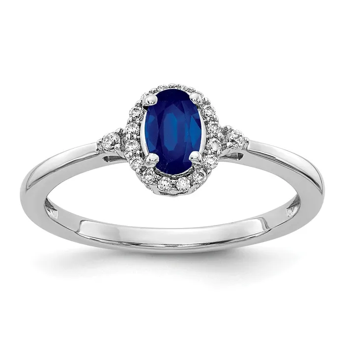 Rings Goldia Solid 14k White Gold Oval Simulated Sapphire and CZ Halo Ring Rings Goldia Solid 14k White Gold Oval Simulated Sapphire and CZ Halo Ring