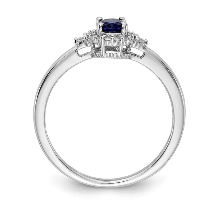 Rings Goldia Solid 14k White Gold Oval Simulated Sapphire and CZ Halo Ring