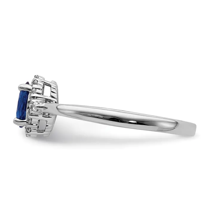 Rings Goldia Solid 14k White Gold Oval Simulated Sapphire and CZ Halo Ring