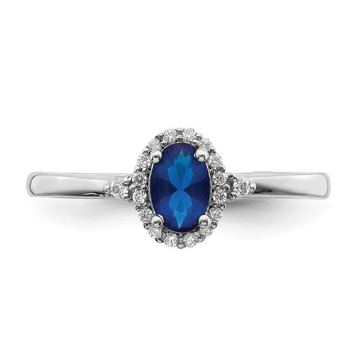 Rings Goldia Solid 14k White Gold Oval Simulated Sapphire and CZ Halo Ring