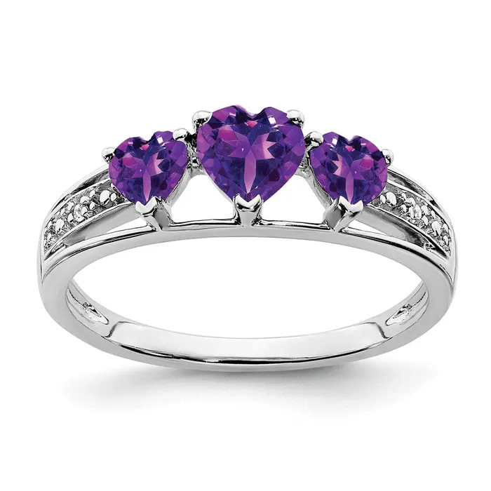 Rings Goldia Solid 14k White Gold Simulated Amethyst and CZ Heart Ring