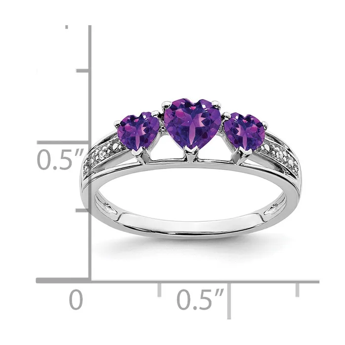 Rings Goldia Solid 14k White Gold Simulated Amethyst and CZ Heart Ring