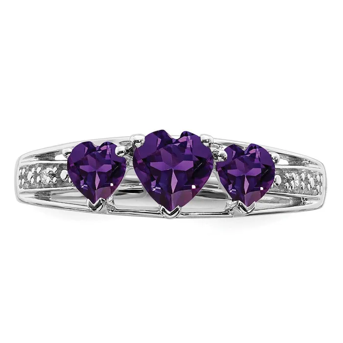 Rings Goldia Solid 14k White Gold Simulated Amethyst and CZ Heart Ring
