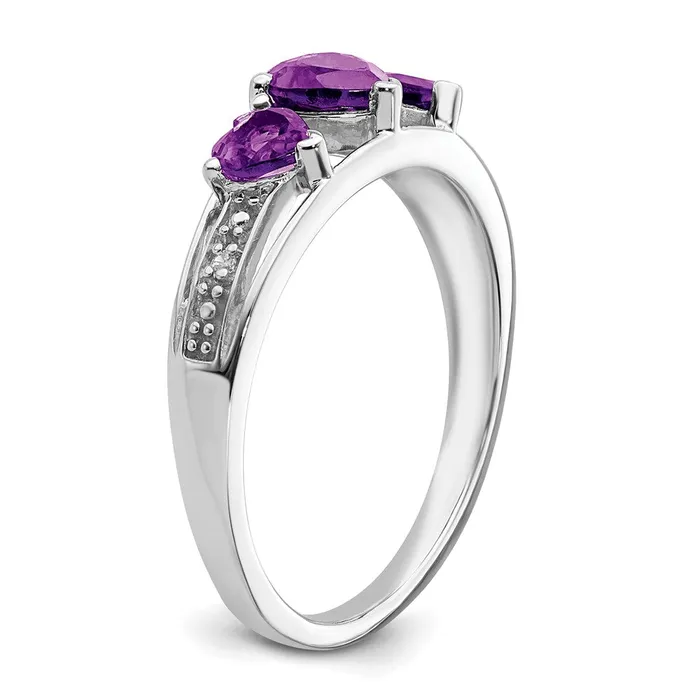 Rings Goldia Solid 14k White Gold Simulated Amethyst and CZ Heart Ring