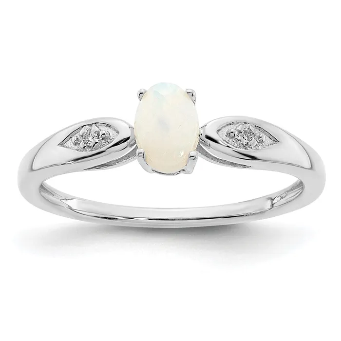 Rings Goldia Solid 14k White Gold Simulated Opal and CZ Ring