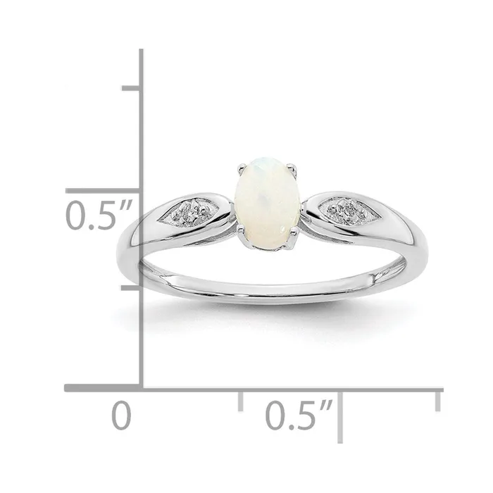 Rings Goldia Solid 14k White Gold Simulated Opal and CZ Ring