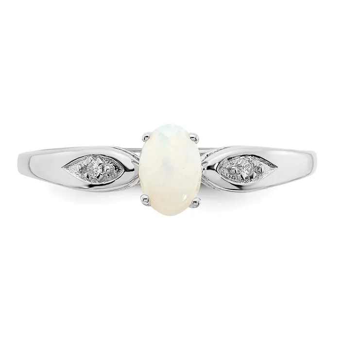 Rings Goldia Solid 14k White Gold Simulated Opal and CZ Ring