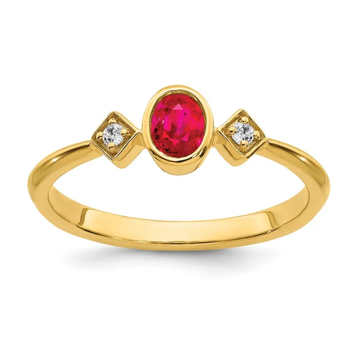 Rings Goldia Solid 14k Yellow Gold Oval Bezel Simulated Ruby and CZ Ring