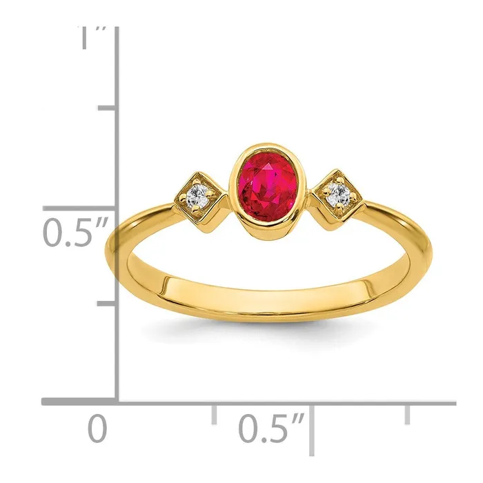 Rings Goldia Solid 14k Yellow Gold Oval Bezel Simulated Ruby and CZ Ring
