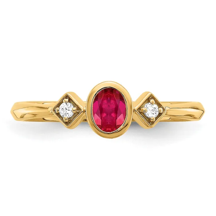 Rings Goldia Solid 14k Yellow Gold Oval Bezel Simulated Ruby and CZ Ring