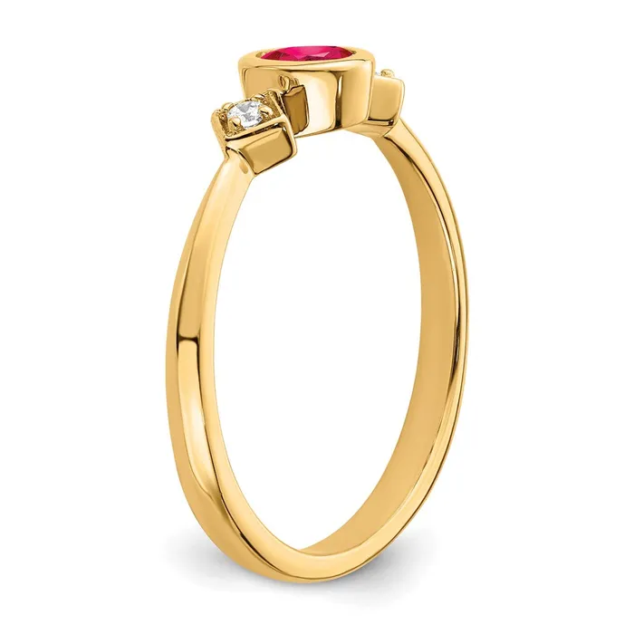 Rings Goldia Solid 14k Yellow Gold Oval Bezel Simulated Ruby and CZ Ring