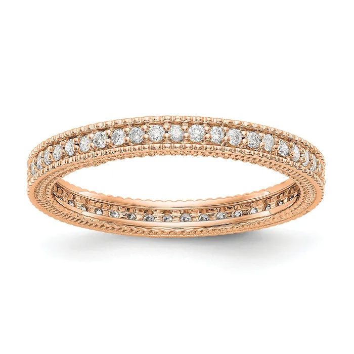 Rings Goldia Solid Real 14k Rose Gold Polished 13CT Milgrain Edge CZ Eternity Wedding Band Ring