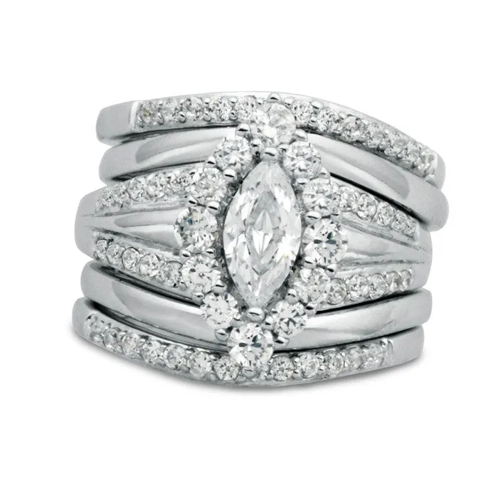 Rings MarquiseCut LabCreated White Sapphire Frame Five Piece Stackable Ring Set in Sterling Silver Goldia Rings MarquiseCut LabCreated White Sapphire Frame Five Piece Stackable Ring Set in Sterling Silver Goldia