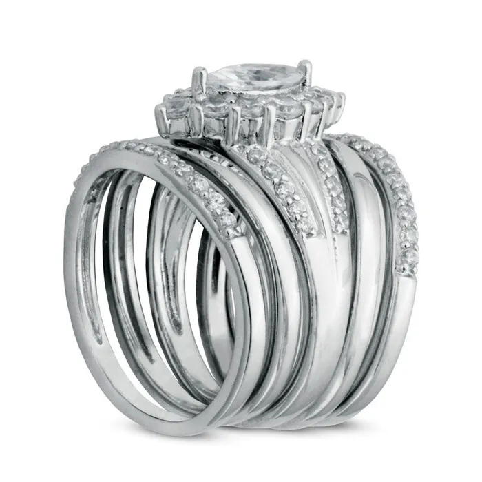 Rings MarquiseCut LabCreated White Sapphire Frame Five Piece Stackable Ring Set in Sterling Silver Goldia Rings MarquiseCut LabCreated White Sapphire Frame Five Piece Stackable Ring Set in Sterling Silver Goldia