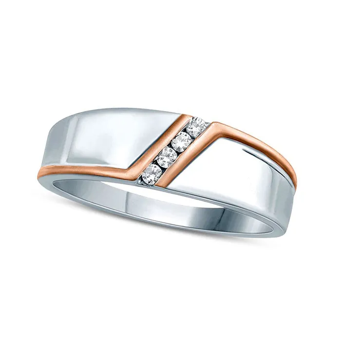 Rings Mens 010 CT TW Natural Diamond Four Stone Slant Bypass Stripe Wedding Band in Solid 10K TwoTone Gold Goldia Rings Mens 010 CT TW Natural Diamond Four Stone Slant Bypass Stripe Wedding Band in Solid 10K TwoTone Gold Goldia