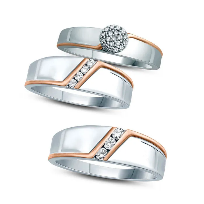 Rings Mens 010 CT TW Natural Diamond Four Stone Slant Bypass Stripe Wedding Band in Solid 10K TwoTone Gold Goldia Rings Mens 010 CT TW Natural Diamond Four Stone Slant Bypass Stripe Wedding Band in Solid 10K TwoTone Gold Goldia