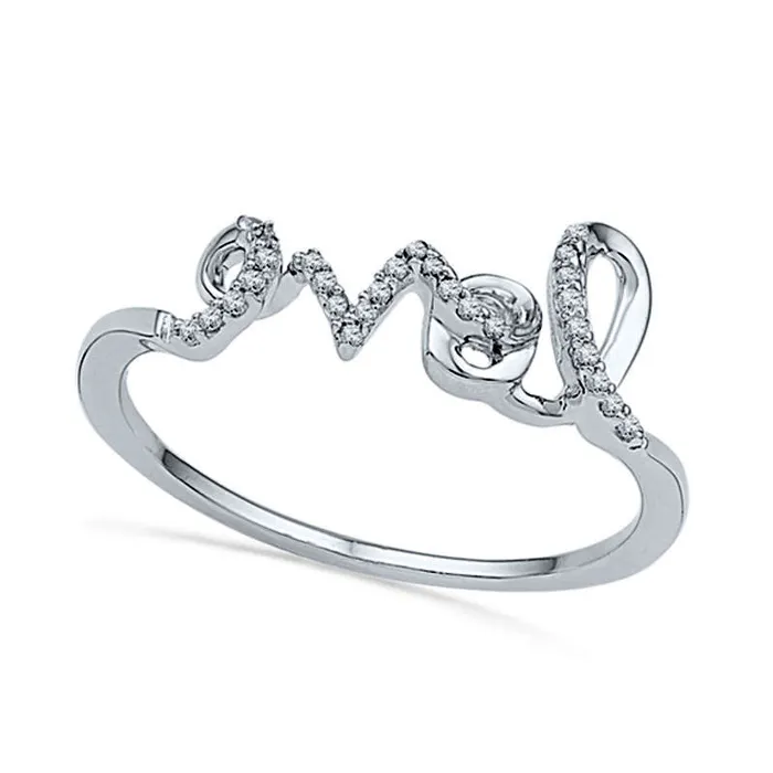 Rings Natural Diamond Accent Cursive LOVE Ring in Sterling Silver Goldia