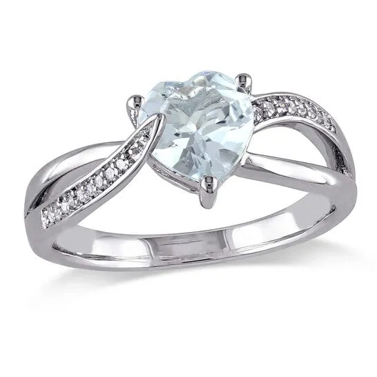 Rings Original Delmar Aquamarine and Diamond Heart Crossover Ring in Sterling Silver JMS always Rings Original Delmar Aquamarine and Diamond Heart Crossover Ring in Sterling Silver JMS always