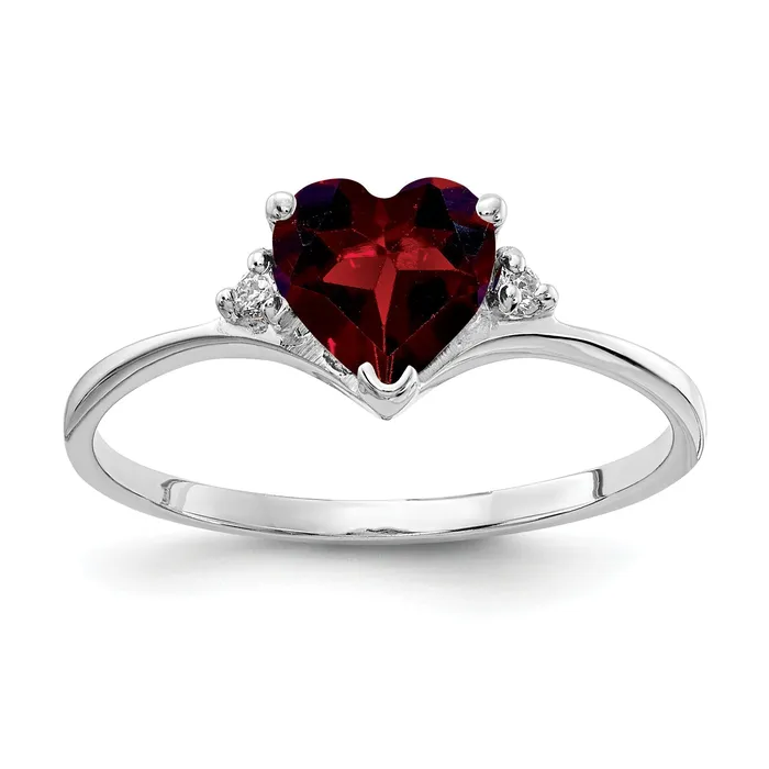 Rings Solid 14k White Gold 6mm Heart Simulated Garnet AA CZ Ring Goldia