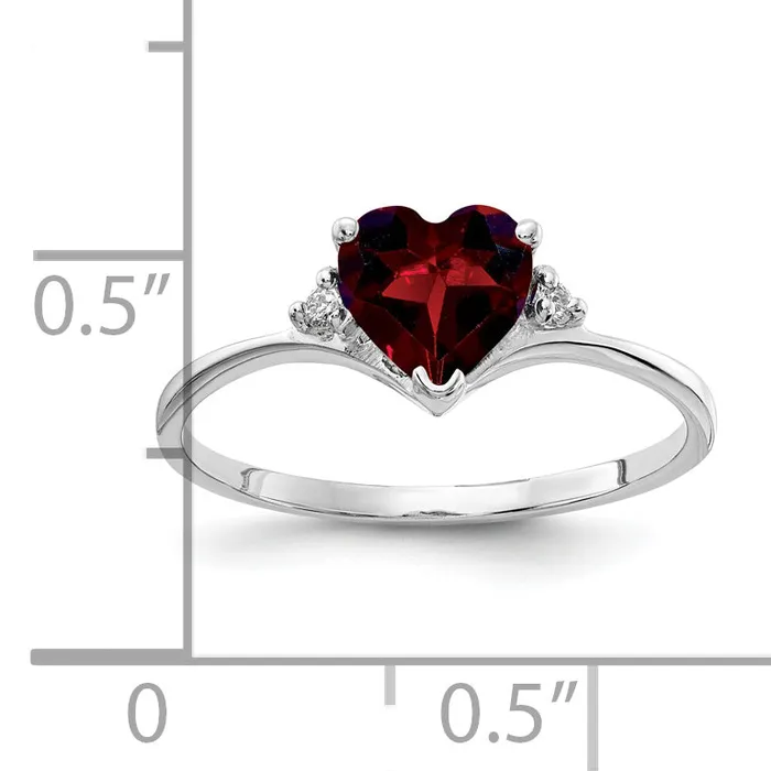 Rings Solid 14k White Gold 6mm Heart Simulated Garnet AA CZ Ring Goldia