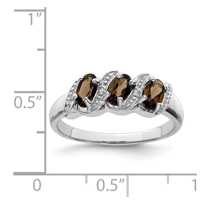 Rings Sterling Silver Rhodium 3 Stone Smoky Quartz u0026 Diamond Ring Goldia