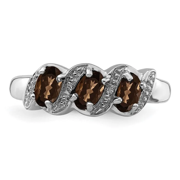 Rings Sterling Silver Rhodium 3 Stone Smoky Quartz u0026 Diamond Ring Goldia