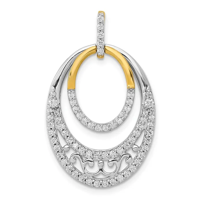 Solid 14k Twotone 12ct Simulated CZ Fancy Ovals Pendant Goldia Rings