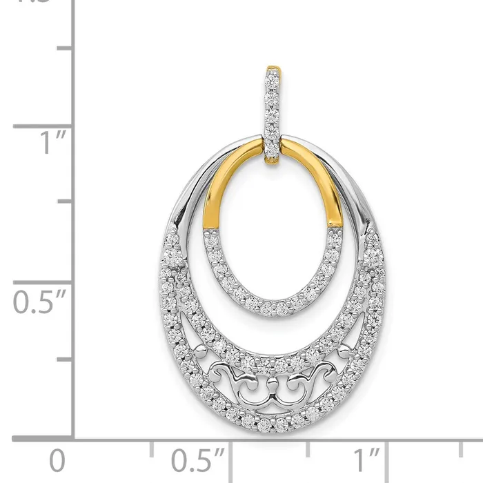 Solid 14k Twotone 12ct Simulated CZ Fancy Ovals Pendant Goldia Rings