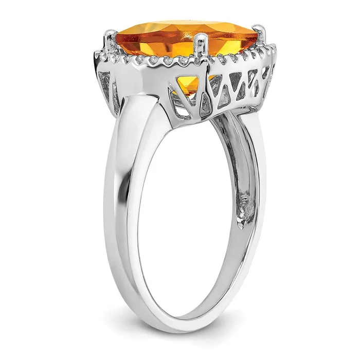 Solid 14k White Gold Simulated Citrine and CZ Ring Goldia Rings