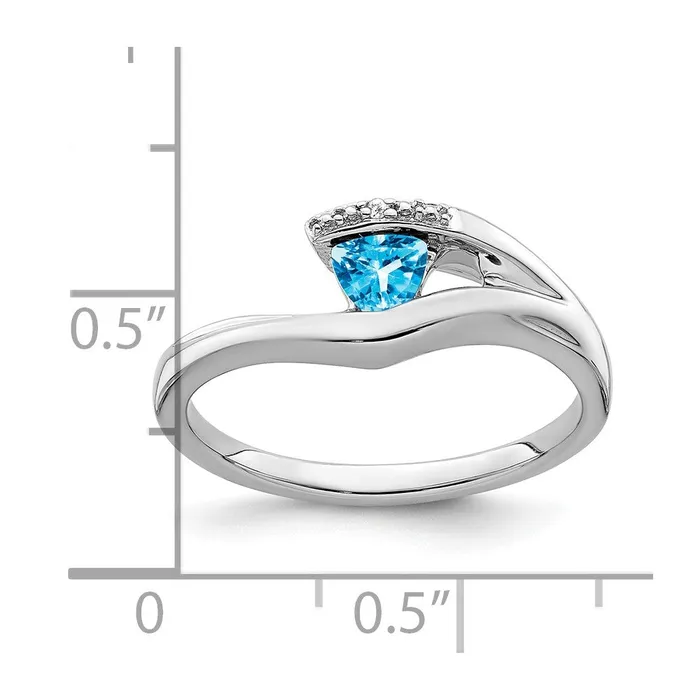 Solid 14k White Gold Trillion Simulated Blue Topaz and CZ Ring Goldia Rings