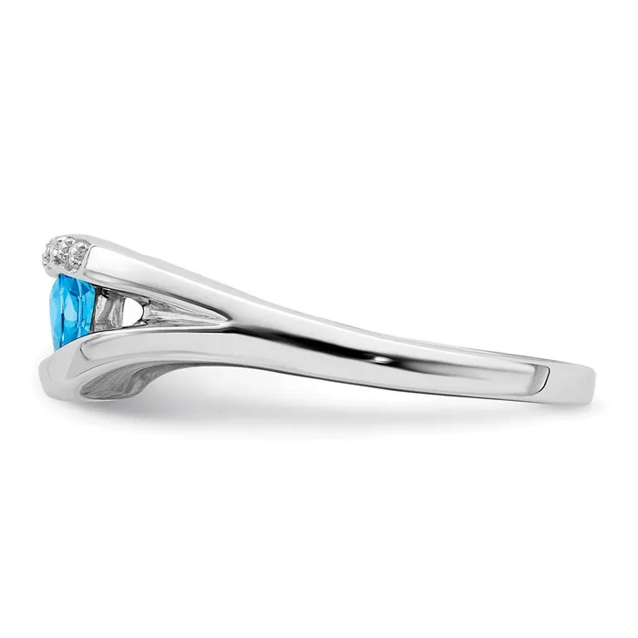 Solid 14k White Gold Trillion Simulated Blue Topaz and CZ Ring Goldia Rings