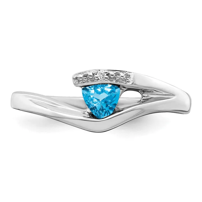 Solid 14k White Gold Trillion Simulated Blue Topaz and CZ Ring Goldia Rings