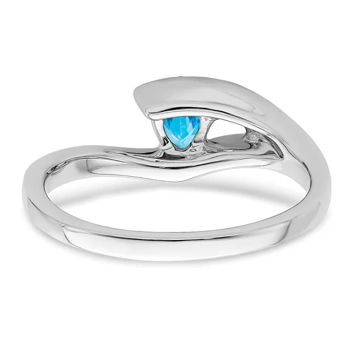 Solid 14k White Gold Trillion Simulated Blue Topaz and CZ Ring Goldia Rings
