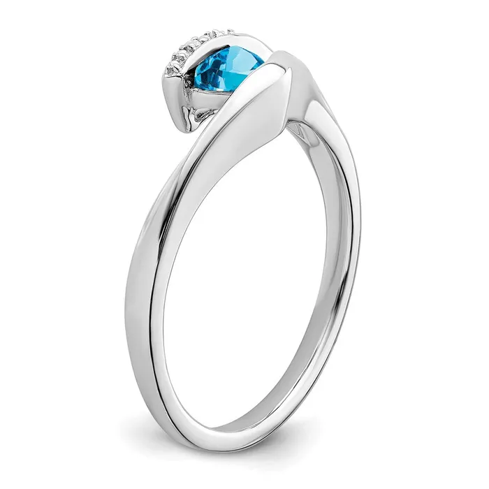 Solid 14k White Gold Trillion Simulated Blue Topaz and CZ Ring Goldia Rings