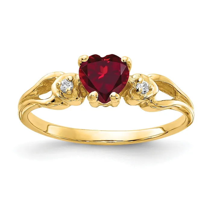 Solid 14k Yellow Gold 5mm Heart Created Simulated Ruby AAA CZ Ring Goldia Rings Solid 14k Yellow Gold 5mm Heart Created Simulated Ruby AAA CZ Ring Goldia Rings