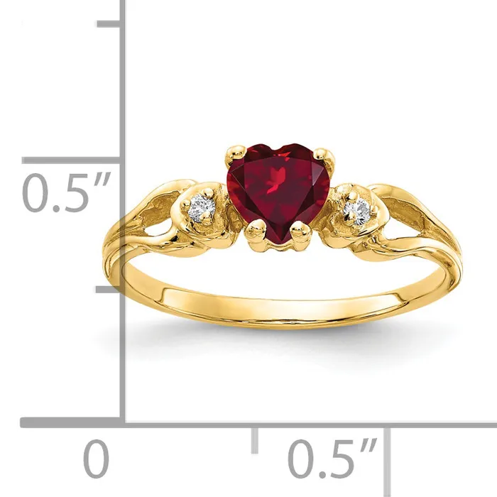 Solid 14k Yellow Gold 5mm Heart Created Simulated Ruby AAA CZ Ring Goldia Rings