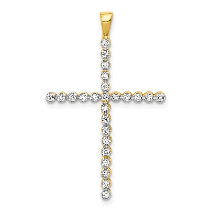 Solid 14k Yellow Rhodium and 14ct Simulated CZ Cross Pendant Goldia Necklaces Solid 14k Yellow Rhodium and 14ct Simulated CZ Cross Pendant Goldia Necklaces