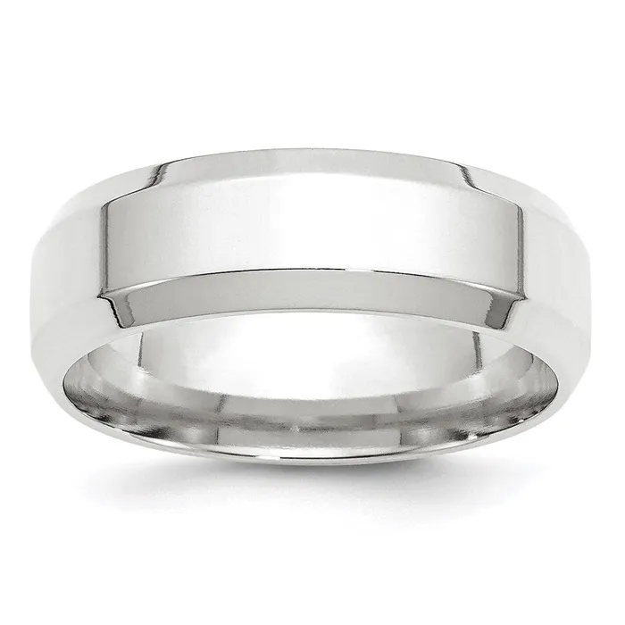 Solid 18K White Gold 7mm Bevel Edge Comfort Fit MensWomens Wedding Band Ring Size 5 Goldia Rings Solid 18K White Gold 7mm Bevel Edge Comfort Fit MensWomens Wedding Band Ring Size 5 Goldia Rings