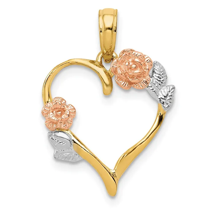 10K TwoTone wWhite Gold Rhodium Polished Flower Heart Pendant TreasureFineJewelers Rings 10K TwoTone wWhite Gold Rhodium Polished Flower Heart Pendant TreasureFineJewelers Rings