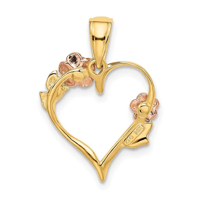 10K TwoTone wWhite Gold Rhodium Polished Flower Heart Pendant TreasureFineJewelers Rings