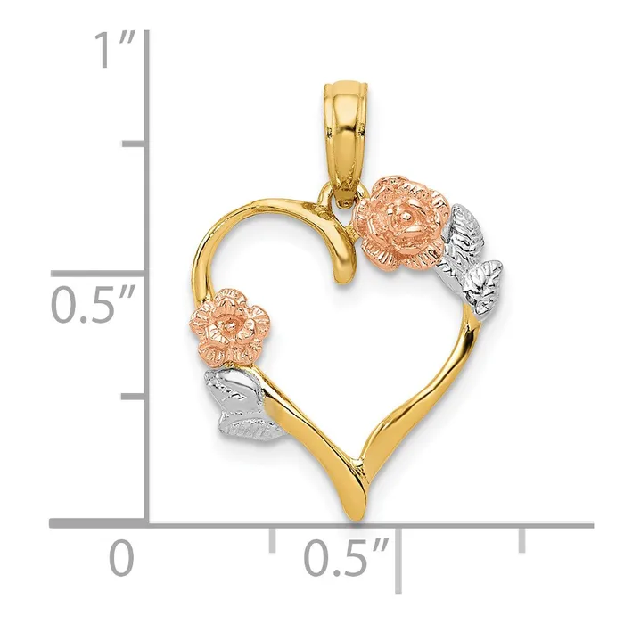 10K TwoTone wWhite Gold Rhodium Polished Flower Heart Pendant TreasureFineJewelers Rings