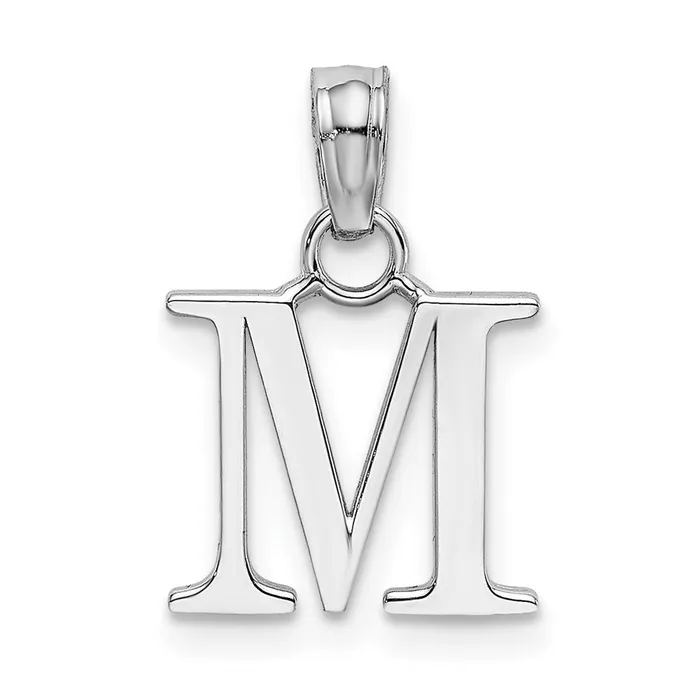 10K White Gold Polished M Block Initial Charm TreasureFineJewelers Charm Necklaces 10K White Gold Polished M Block Initial Charm TreasureFineJewelers Charm Necklaces