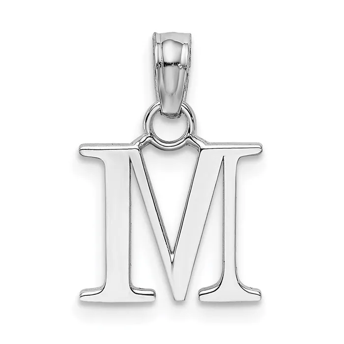 10K White Gold Polished M Block Initial Charm TreasureFineJewelers Charm Necklaces