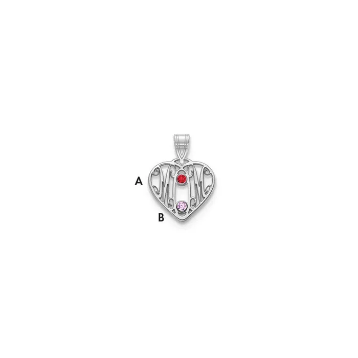 10KW MOM in Heart 2 Birthstones w18k Bezel Pendant TreasureFineJewelers Necklaces 10KW MOM in Heart 2 Birthstones w18k Bezel Pendant TreasureFineJewelers Necklaces