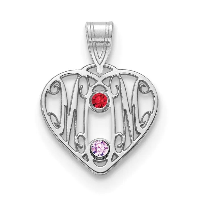 10KW MOM in Heart 2 Birthstones w18k Bezel Pendant TreasureFineJewelers Necklaces