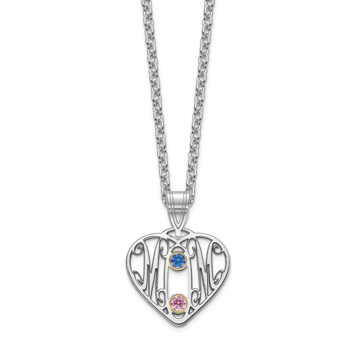 10KW MOM in Heart 2 Birthstones w18k Bezel Pendant TreasureFineJewelers Necklaces