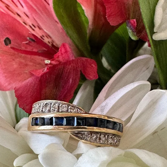 14 Karat Yellow Gold Diamonds Synthetic Sapphires Ring 20002158 ONeills Estate Jewelry Rings 14 Karat Yellow Gold Diamonds Synthetic Sapphires Ring 20002158 ONeills Estate Jewelry Rings